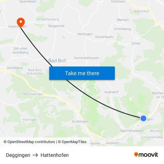 Deggingen to Hattenhofen map