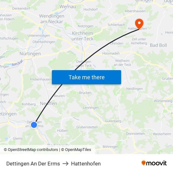 Dettingen An Der Erms to Hattenhofen map