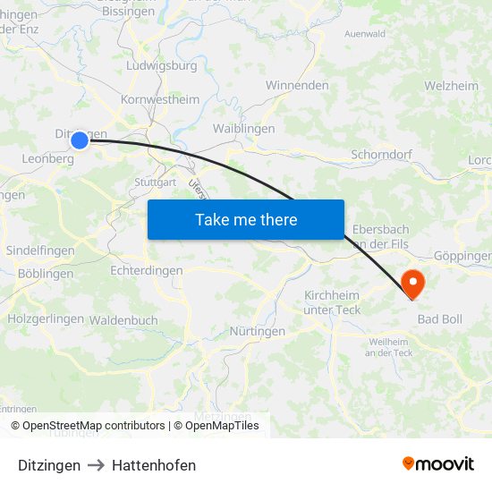 Ditzingen to Hattenhofen map