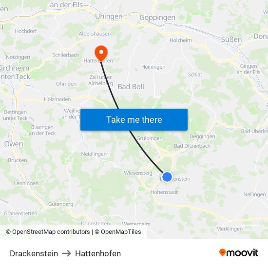 Drackenstein to Hattenhofen map