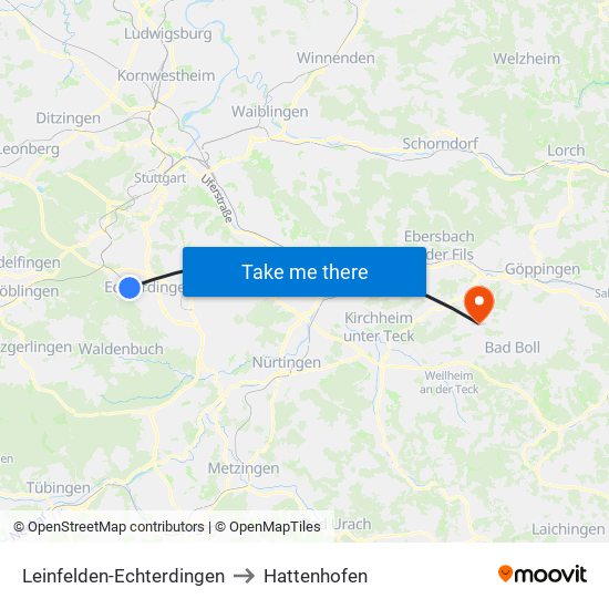 Leinfelden-Echterdingen to Hattenhofen map