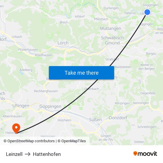 Leinzell to Hattenhofen map