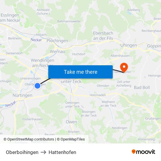 Oberboihingen to Hattenhofen map