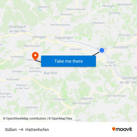 Süßen to Hattenhofen map
