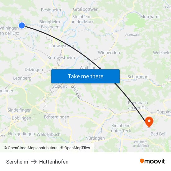 Sersheim to Hattenhofen map