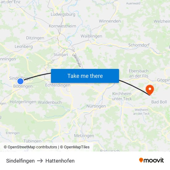 Sindelfingen to Hattenhofen map