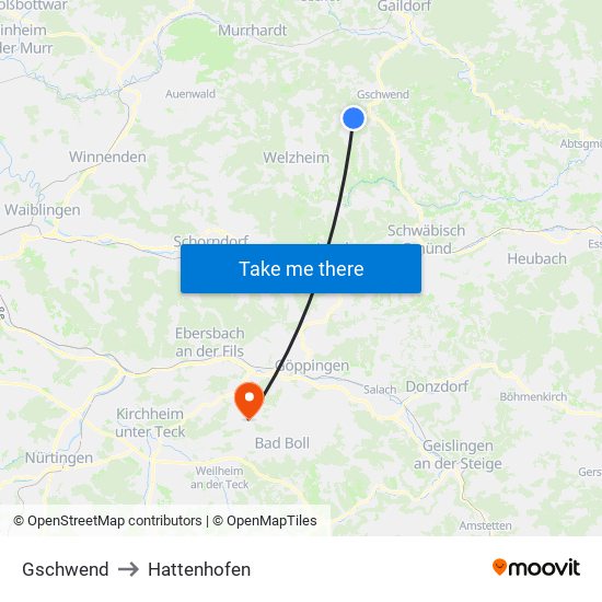 Gschwend to Hattenhofen map