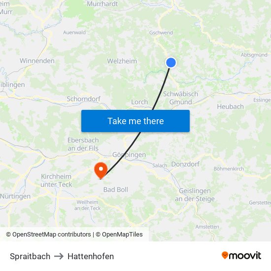 Spraitbach to Hattenhofen map