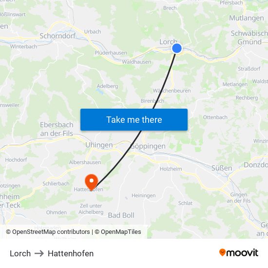 Lorch to Hattenhofen map