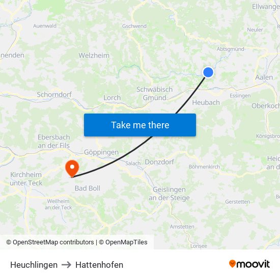 Heuchlingen to Hattenhofen map