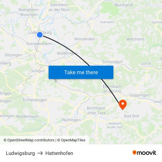 Ludwigsburg to Hattenhofen map