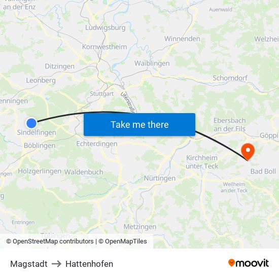 Magstadt to Hattenhofen map