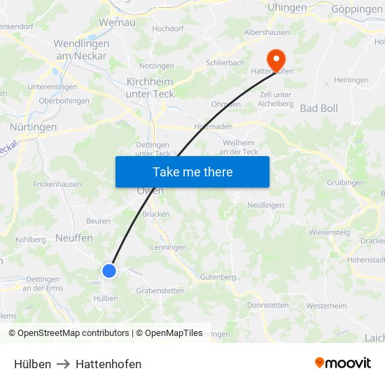 Hülben to Hattenhofen map