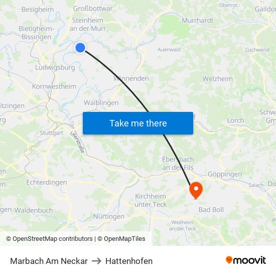 Marbach Am Neckar to Hattenhofen map