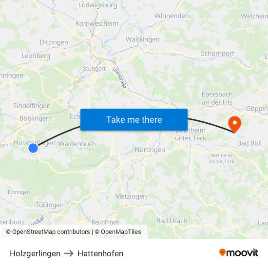 Holzgerlingen to Hattenhofen map