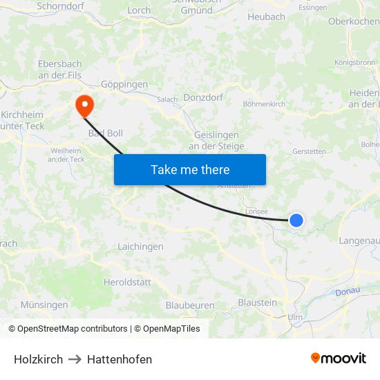 Holzkirch to Hattenhofen map