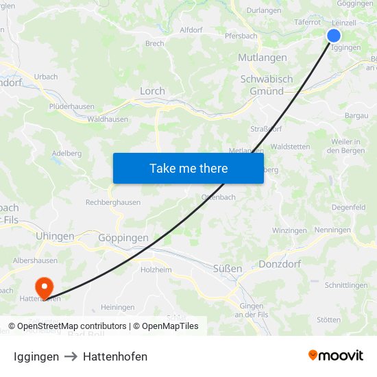 Iggingen to Hattenhofen map
