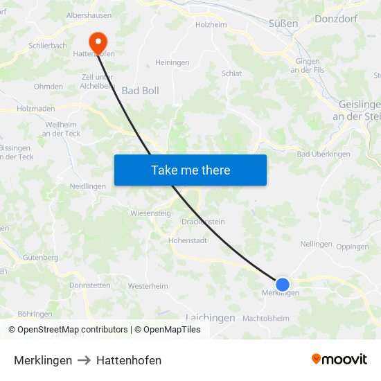 Merklingen to Hattenhofen map