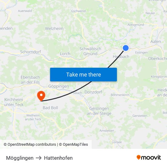 Mögglingen to Hattenhofen map