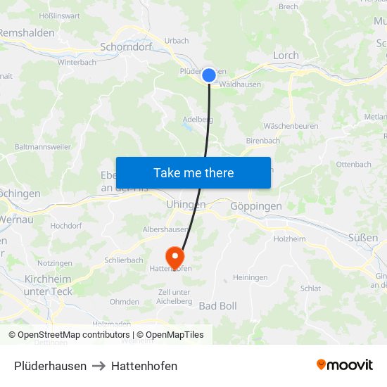 Plüderhausen to Hattenhofen map