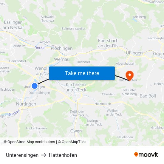 Unterensingen to Hattenhofen map