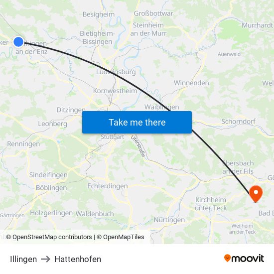 Illingen to Hattenhofen map