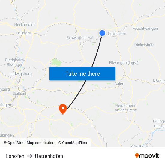 Ilshofen to Hattenhofen map