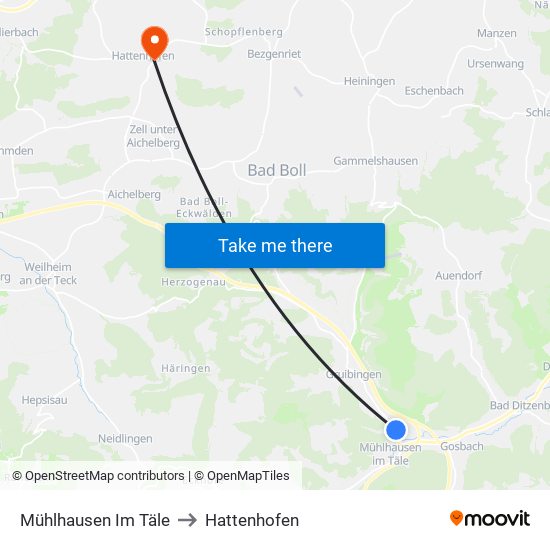 Mühlhausen Im Täle to Hattenhofen map