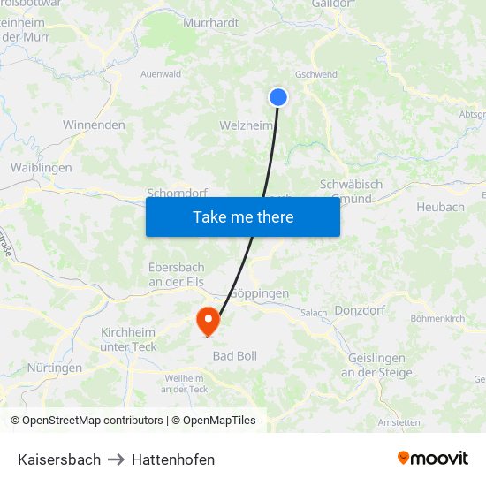 Kaisersbach to Hattenhofen map