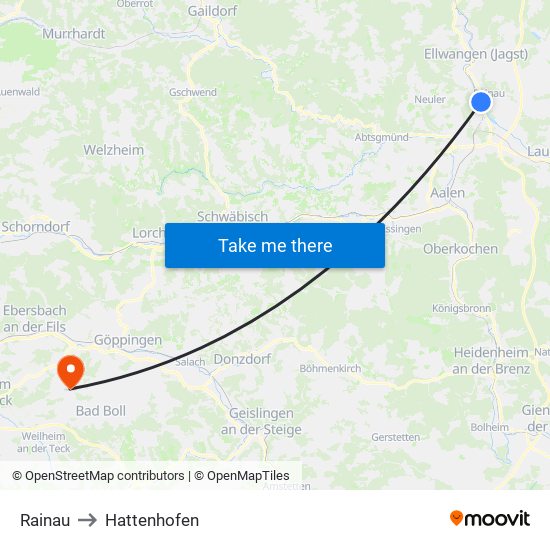 Rainau to Hattenhofen map