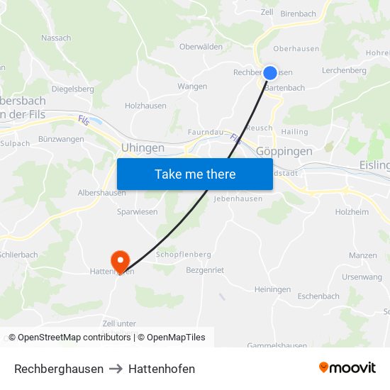 Rechberghausen to Hattenhofen map