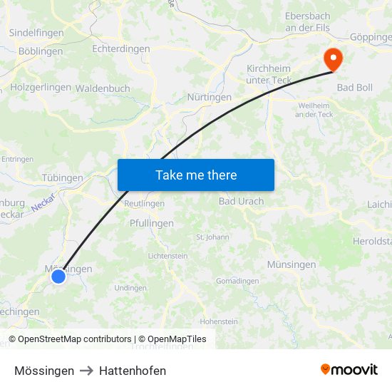 Mössingen to Hattenhofen map