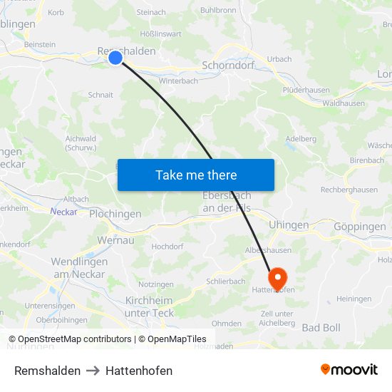 Remshalden to Hattenhofen map