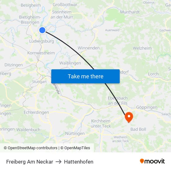 Freiberg Am Neckar to Hattenhofen map