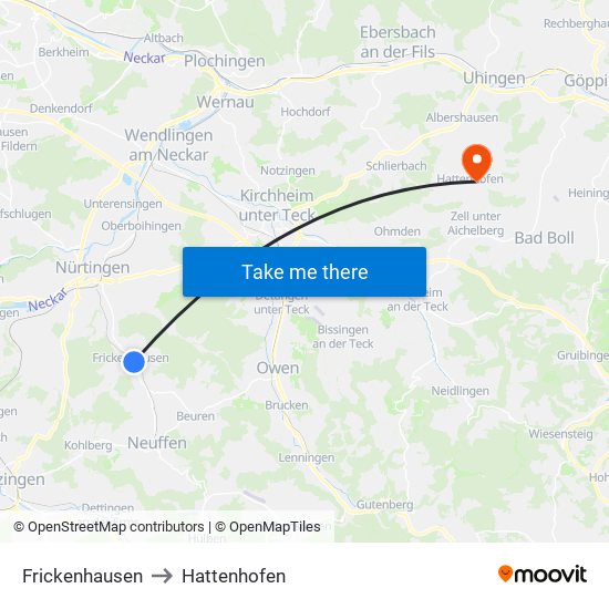 Frickenhausen to Hattenhofen map