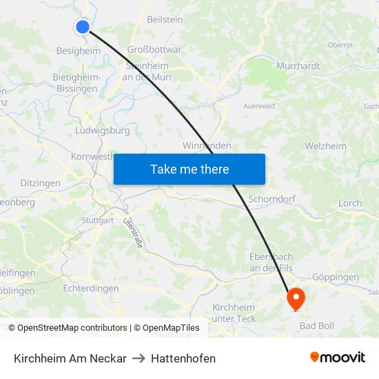 Kirchheim Am Neckar to Hattenhofen map