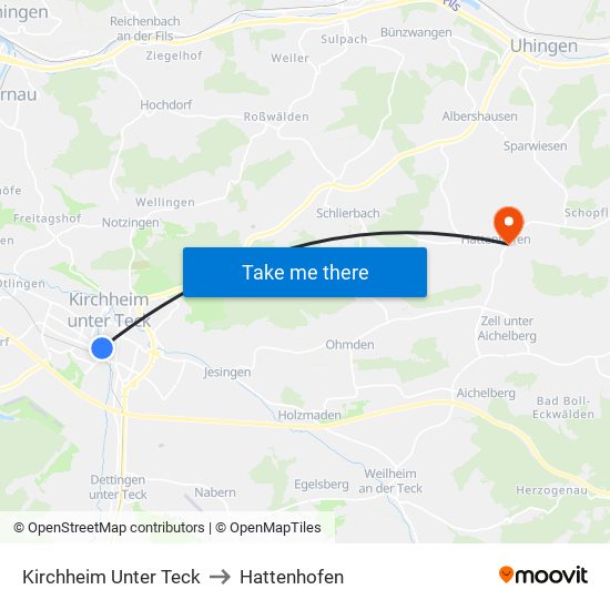 Kirchheim Unter Teck to Hattenhofen map