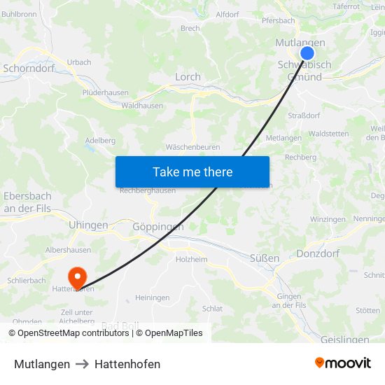 Mutlangen to Hattenhofen map