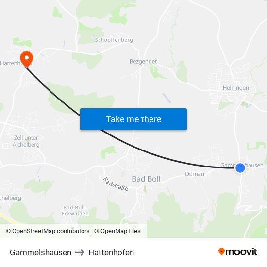 Gammelshausen to Hattenhofen map