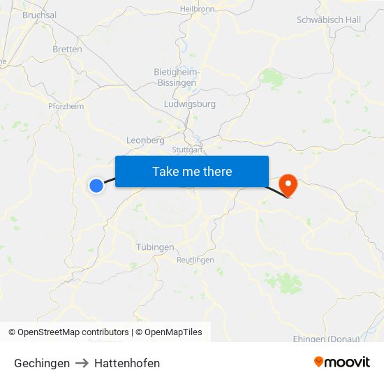 Gechingen to Hattenhofen map