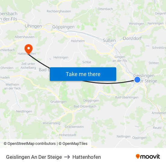 Geislingen An Der Steige to Hattenhofen map