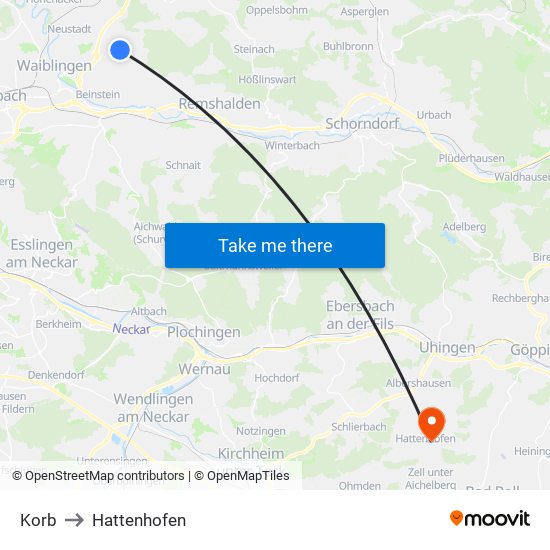 Korb to Hattenhofen map