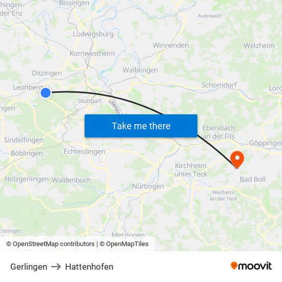 Gerlingen to Hattenhofen map