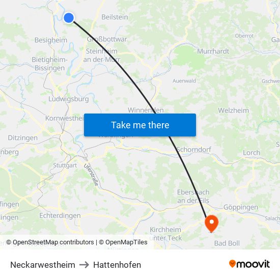 Neckarwestheim to Hattenhofen map