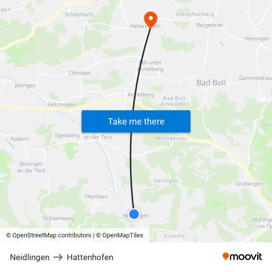 Neidlingen to Hattenhofen map