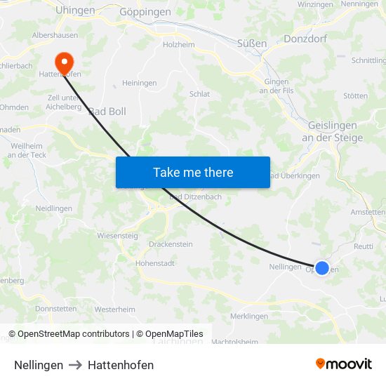 Nellingen to Hattenhofen map