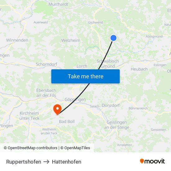 Ruppertshofen to Hattenhofen map