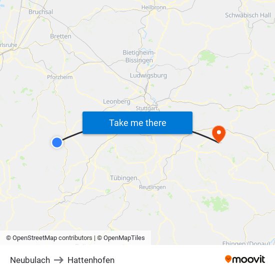 Neubulach to Hattenhofen map