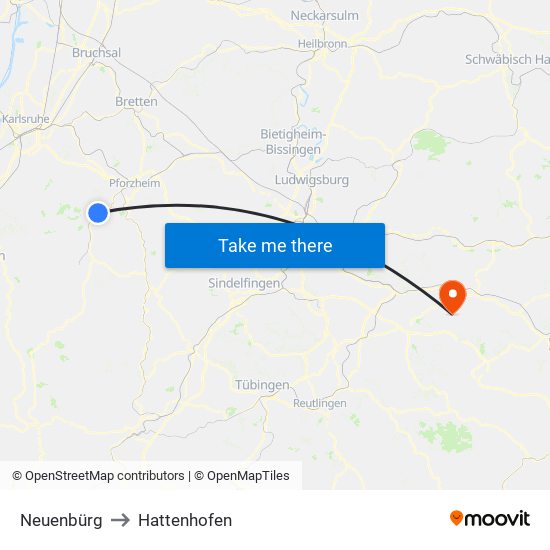 Neuenbürg to Hattenhofen map