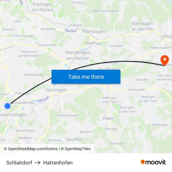 Schlaitdorf to Hattenhofen map